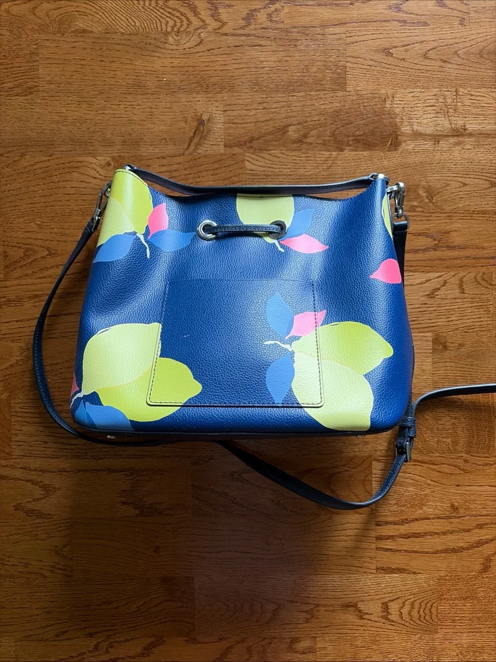 Kate Spade New York Eva Lemon Zest Tote Bag Large Bucket Leather Blue Yellow